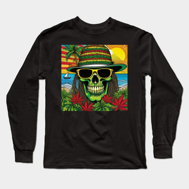 Reggae Music - Jamaican Stoner Skull 13 Long Sleeve T-Shirt by Benito Del Ray